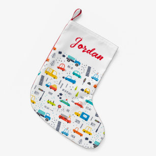 Cute Colourful Car Traffic Pattern Small Christmas Stocking