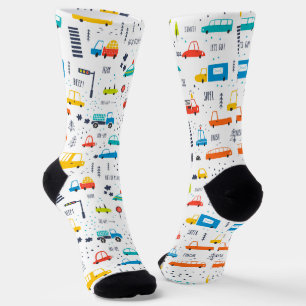 Cute Colourful Car Traffic Pattern Socks