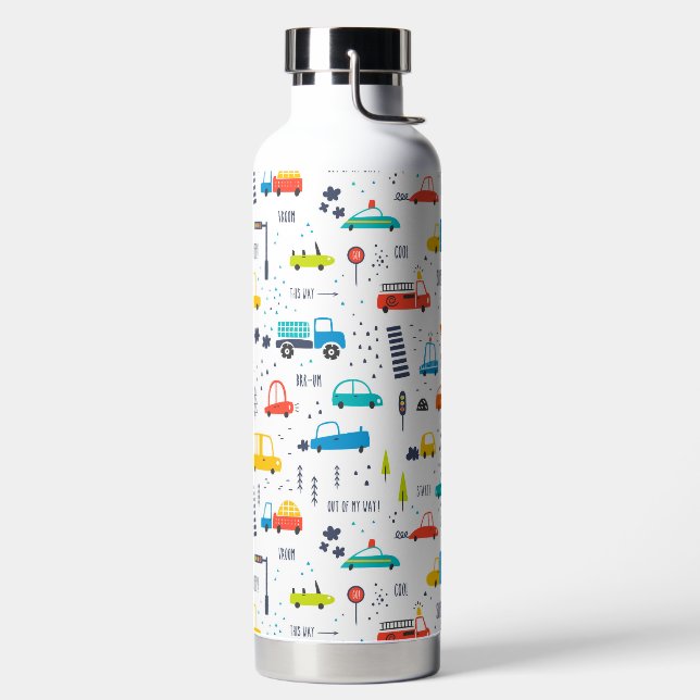Cute Colourful Car Traffic Pattern Water Bottle (Left)