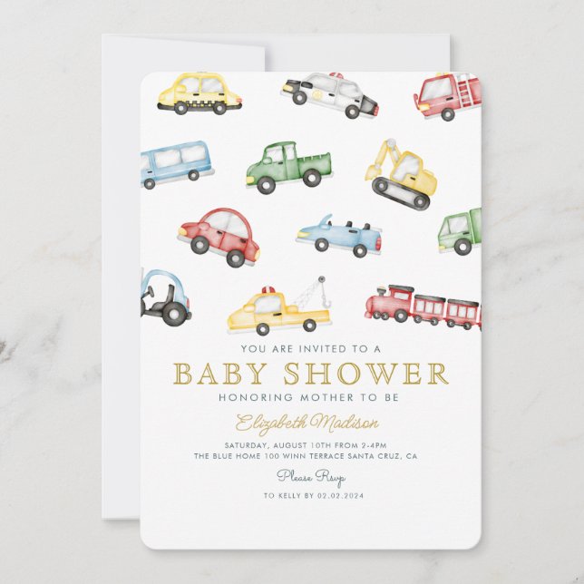 Cute Colourful Cars Boy Baby Shower Invitation (Front)