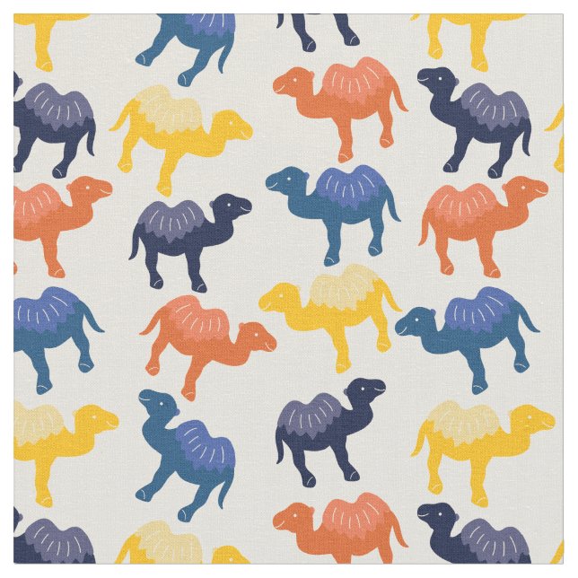 Cute Colourful Cartoon Camels Pattern Fabric (Close Up)