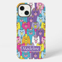 Cute Colourful Cartoon Cats Pattern Add Name