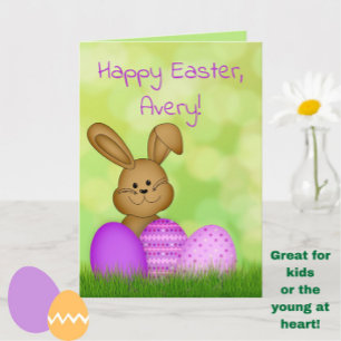 Cute Colourful Cartoon Easter Bunny Kids Card