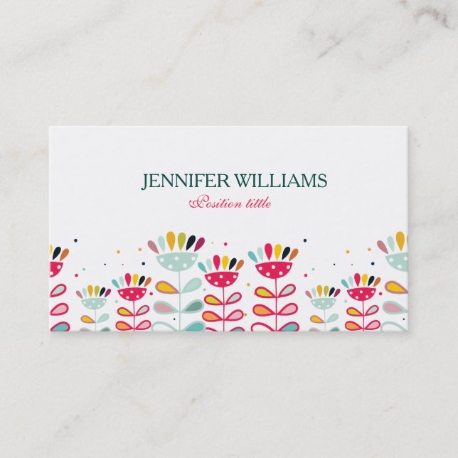 Cute Colourful Cartoon Flowers Business Card (Front)