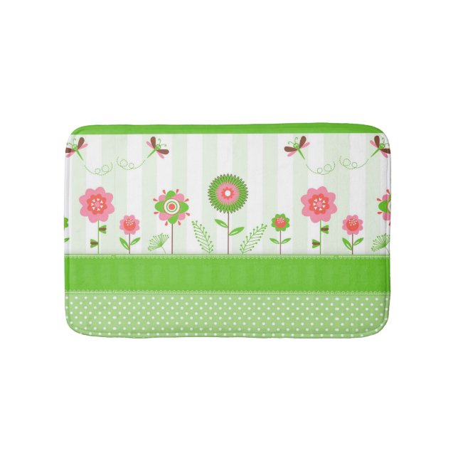 Cute Colourful Cartoon Flowers & Butterfly's Bath Mat (Front)