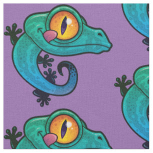 Cute Colourful Cartoon Gecko Fabric