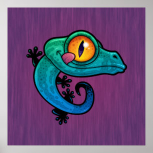 Cute Colourful Cartoon Gecko Poster
