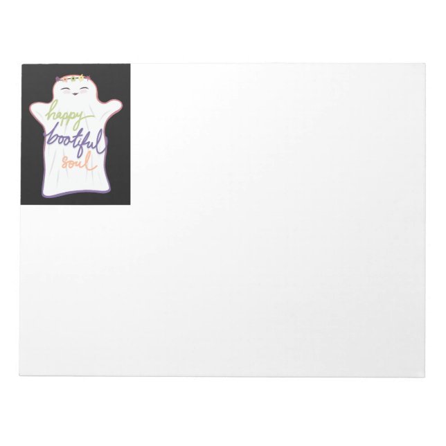 Cute Colourful Cartoon Ghost with Text Notepad (Front)