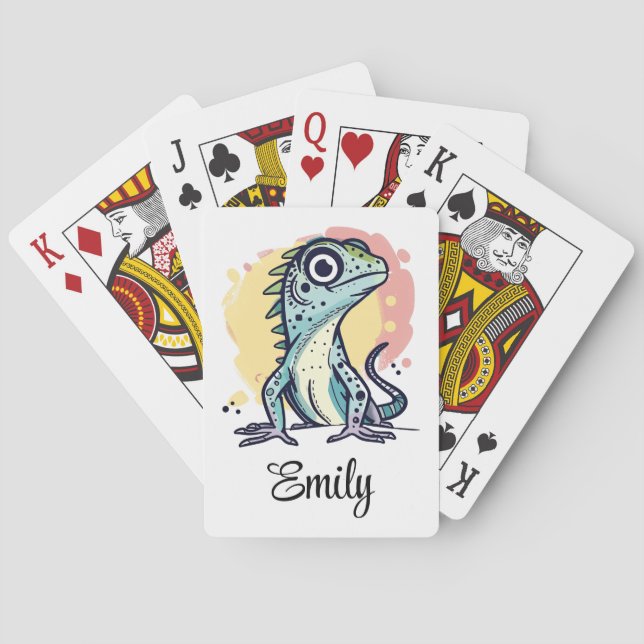 Cute colourful cartoon lizard decoration playing cards (Back)