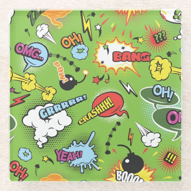 Cute Colourful Cartoon Speech Bubbles Glass Coaster (Front)
