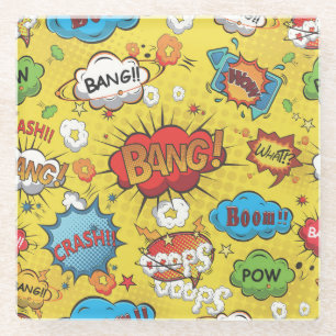 Cute Colourful Cartoon Speech Bubbles Glass Coaster