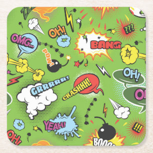 Cute Colourful Cartoon Speech Bubbles Square Paper Coaster