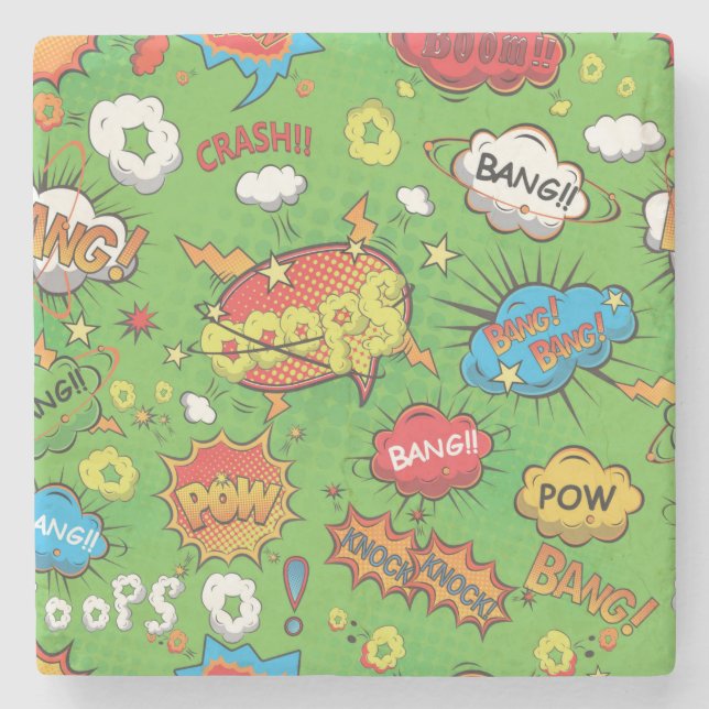 Cute Colourful Cartoon Speech Bubbles Stone Coaster (Front)