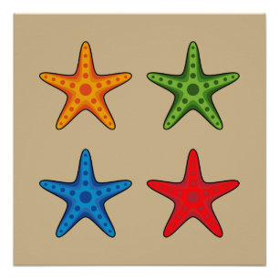 Cute Colourful Cartoon Starfish Set Poster