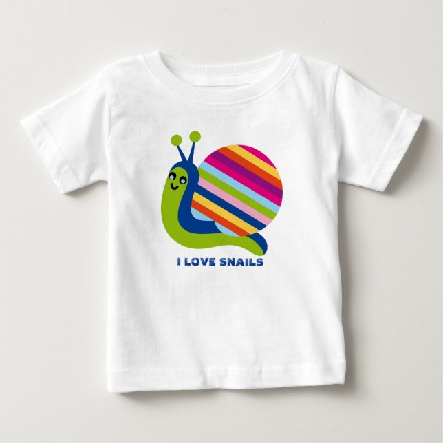 Cute Colourful Cartoon Style Snails-I Love Snails Baby T-Shirt (Front)