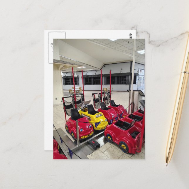 Cute Colourful Carts in Liminal Mall Space Postcard (Front/Back In Situ)