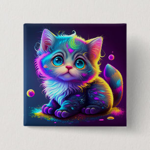 Cute Colourful Cat Digital Artwork-79827 15 Cm Square Badge