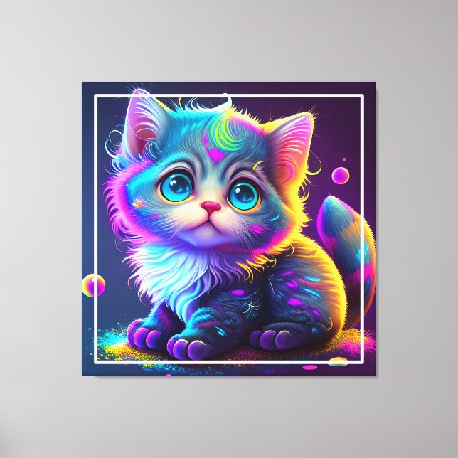 Cute Colourful Cat Digital Artwork-79827 Canvas Print (Front)