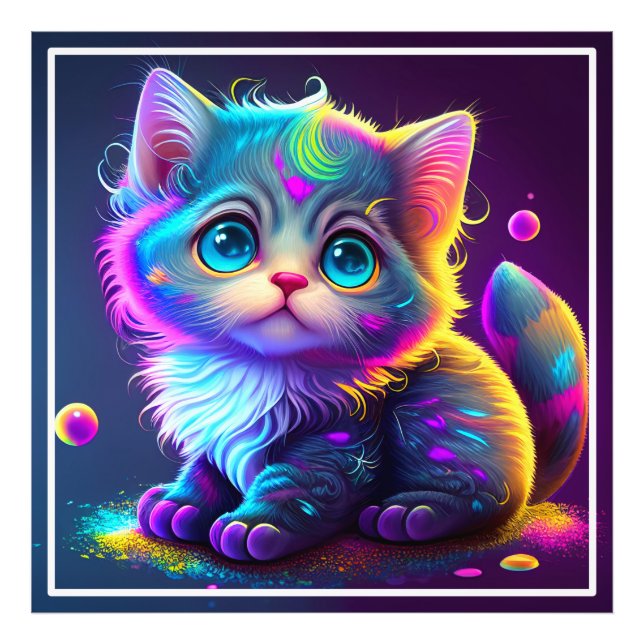 Cute Colourful Cat Digital Artwork-79827 Photo Print (Front)