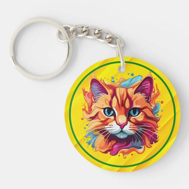  Cute Colourful Cat Face-87002 Key Ring (Front)