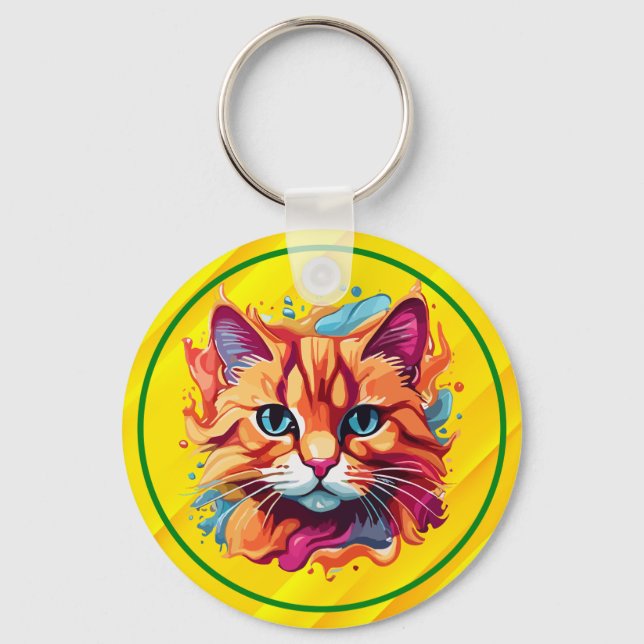  Cute Colourful Cat Face-87002 Key Ring (Front)