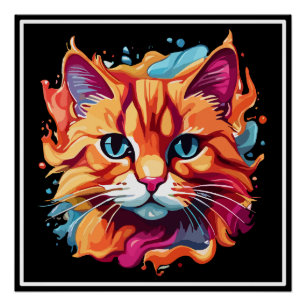 Cute Colourful Cat Face-87002 Poster