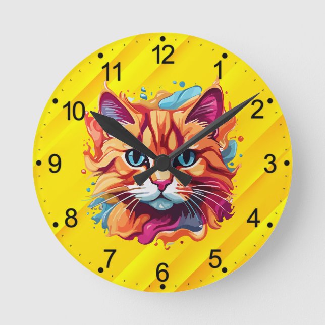  Cute Colourful Cat Face-87002 Round Clock (Front)