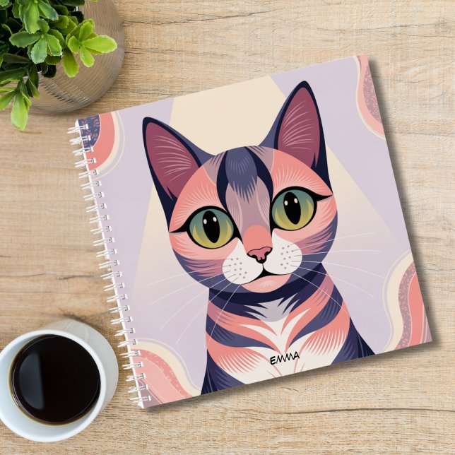 Cute Colourful Cat, Fun Chic, Custom Notebook (Creator Uploaded)