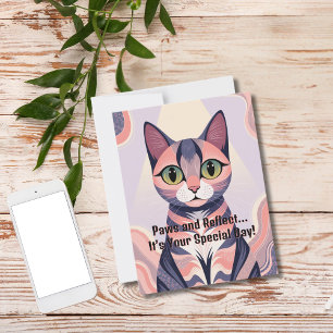 Cute Colourful Cat, Fun, Chic, Whimsical Birthday Postcard