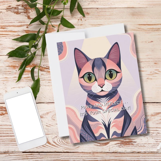 Cute Colourful Cat, Fun, Chic, Whimsical Birthday Postcard (Creator Uploaded)
