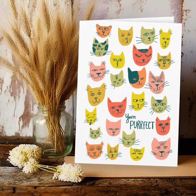 Cute colourful cat heads pattern ANNIVERSARY LOVE Card (Cute colorful cat heads pattern ANNIVERSARY LOVE Valentines Romantic Friendship Encouragement Card
)