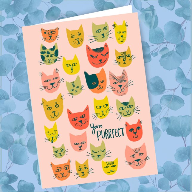 Cute colourful cat heads pattern BEST FRIENDS Card (Cute colorful cat heads pattern BEST FRIENDS You're Purrfect Love Friendship  Card
)