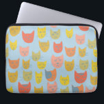 Cute colourful cat heads pattern blue laptop sleeve<br><div class="desc">Cute colourful cat heads dance across this pattern,  check my shop for more items!</div>
