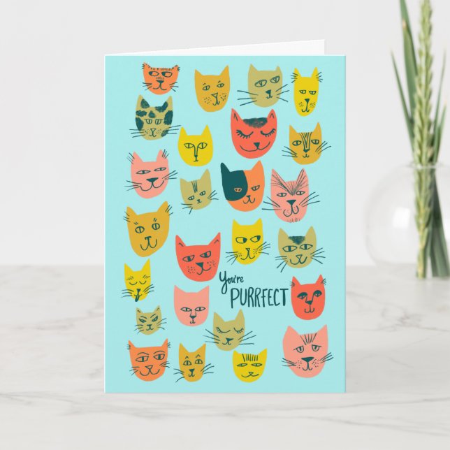Cute colourful cat pattern HAPPY VALENTINES CUSTOM Card (Front)