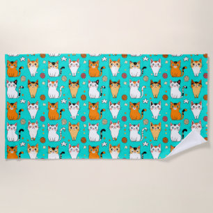 Cute Colourful Cat Pattern 🐱🎨 Playful Yarn Ball Beach Towel