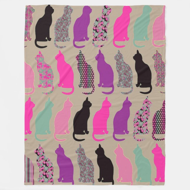 Cute Colourful Cats Fleece Blanket (Front)