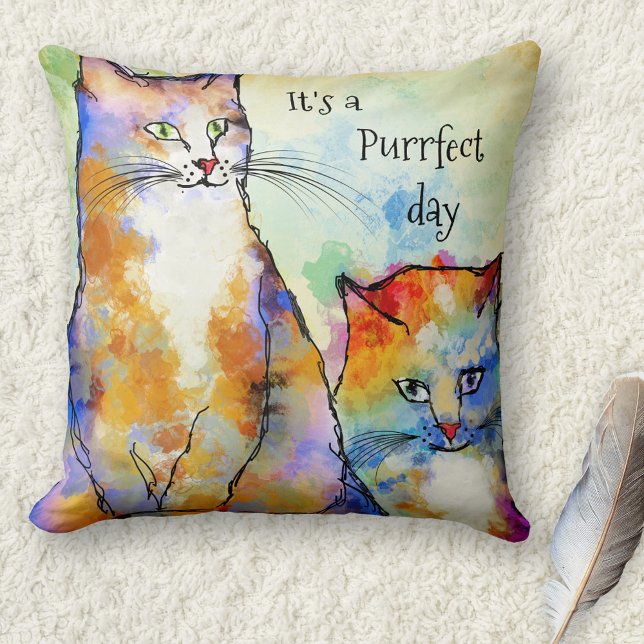 Cute Colourful Cats Painted Pillow (Creator Uploaded)