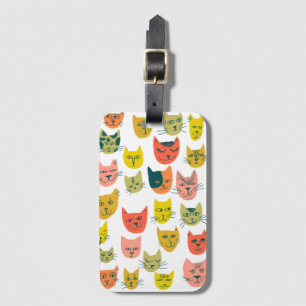 Cute colourful cats pattern on white luggage tag