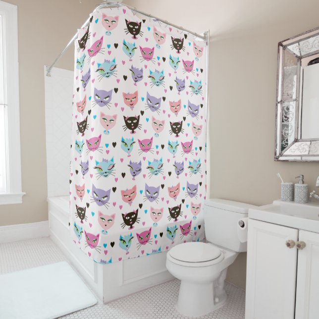 Cute Colourful Cats Shower Curtain (In Situ)