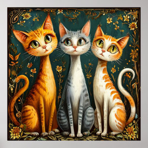 🐱 Cute Colourful Cats Trio Wall Art Decor