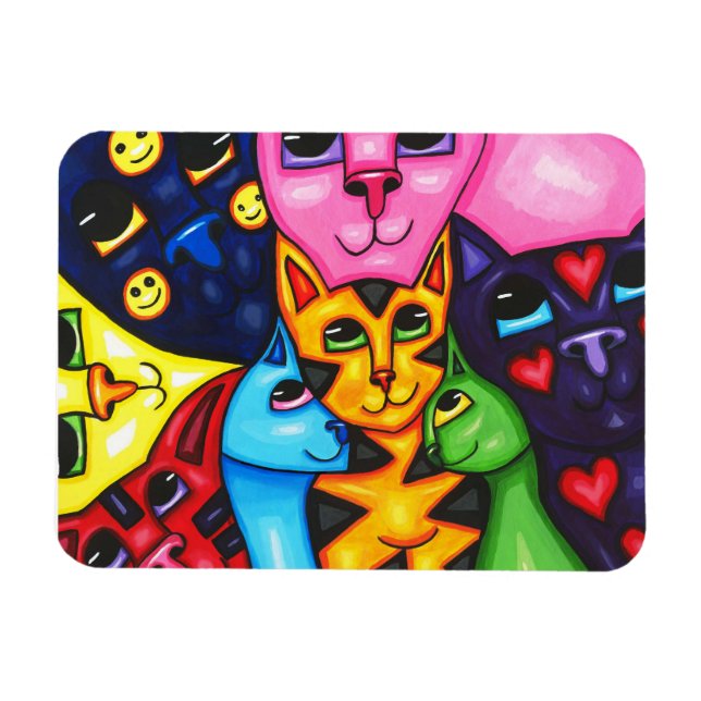 Cute Colourful Cats whimsical Art Original paintin Magnet (Horizontal)