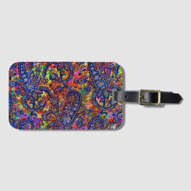Cute colourful chakra pattern checkbook cover luggage tag (Front Horizontal)