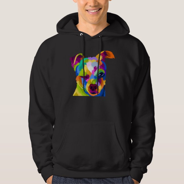 Cute Colourful Chihuahua Puppy Face Pop Art Portra Hoodie (Front)