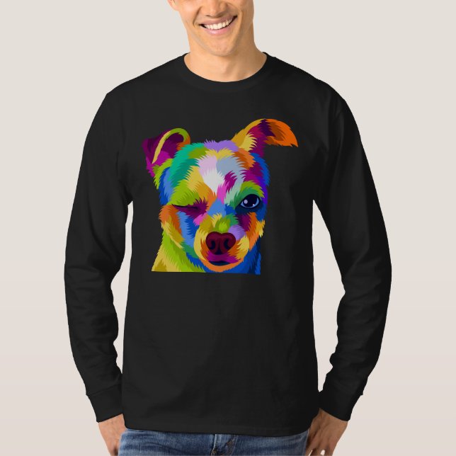Cute Colourful Chihuahua Puppy Face Pop Art Portra T-Shirt (Front)