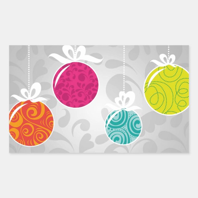 Cute colourful Christmas bauble decorations Rectangular Sticker (Front)