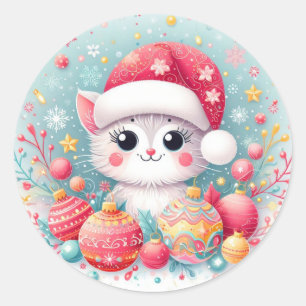 Cute, Colourful Christmas cat Classic Round Sticker
