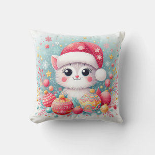Cute, Colourful Christmas cat  Cushion