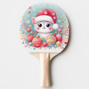 Cute, Colourful Christmas cat Ping Pong Paddle