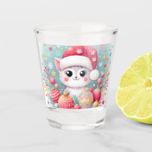 Cute, Colourful Christmas cat Shot Glass
