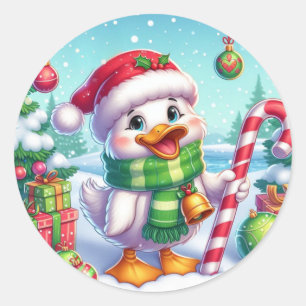 Cute Colourful Christmas duck Classic Round Sticker